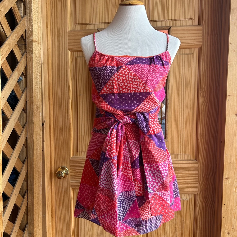 Vintage 60’s Bright Pink & Purple Patchwork Sundress with Waist Tie